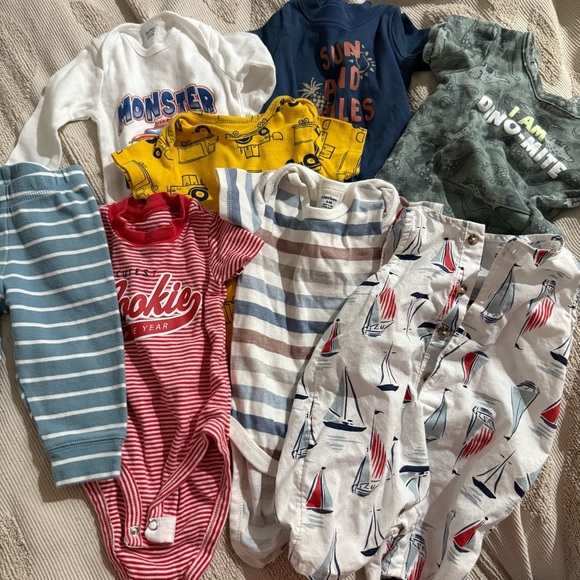 Spring Summer Baby 6mo Clothing lot with Nautical and Fun Prints bundle of 8 - Picture 1 of 7